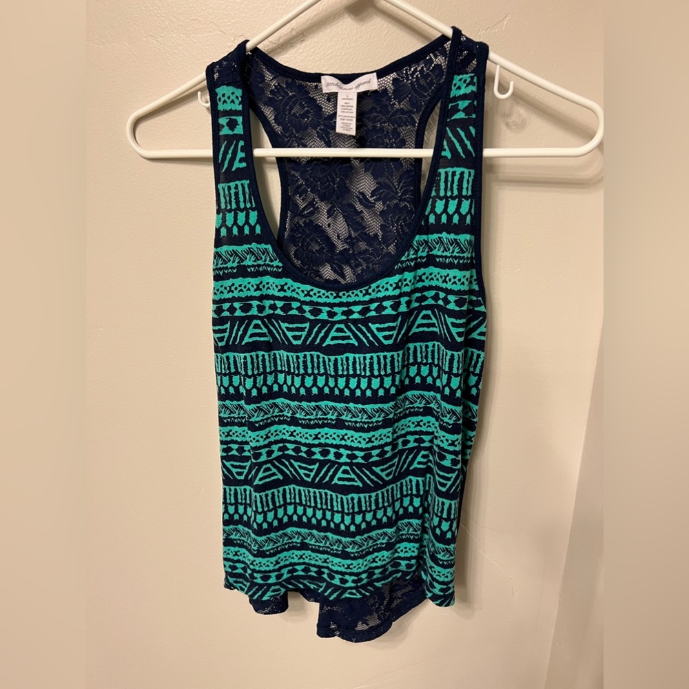 Blue Aztec tank top with mesh back